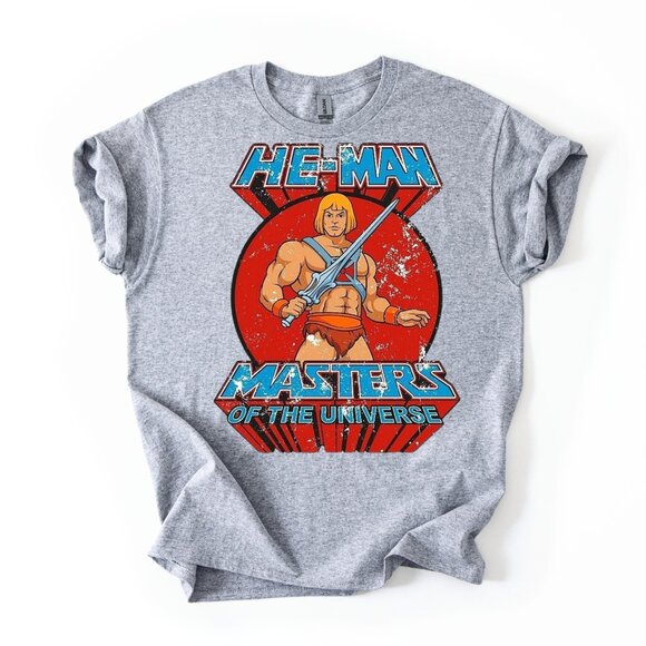 He-Man POWER Sword Masters of the Universe Graphic T Shirt Distressed Retro - Picture 1 of 3